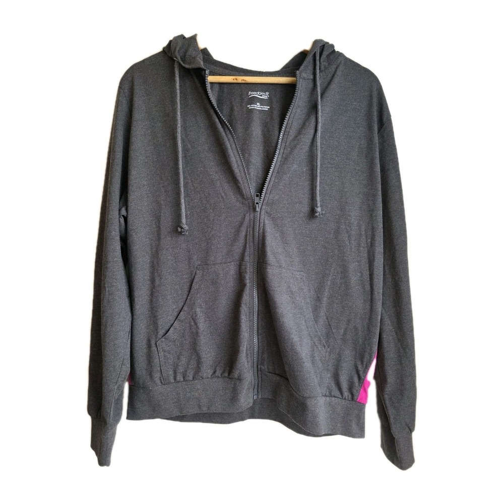 Freedom Fit Womens Sweater Zip Up Hoodies Pockets Gray Size XL